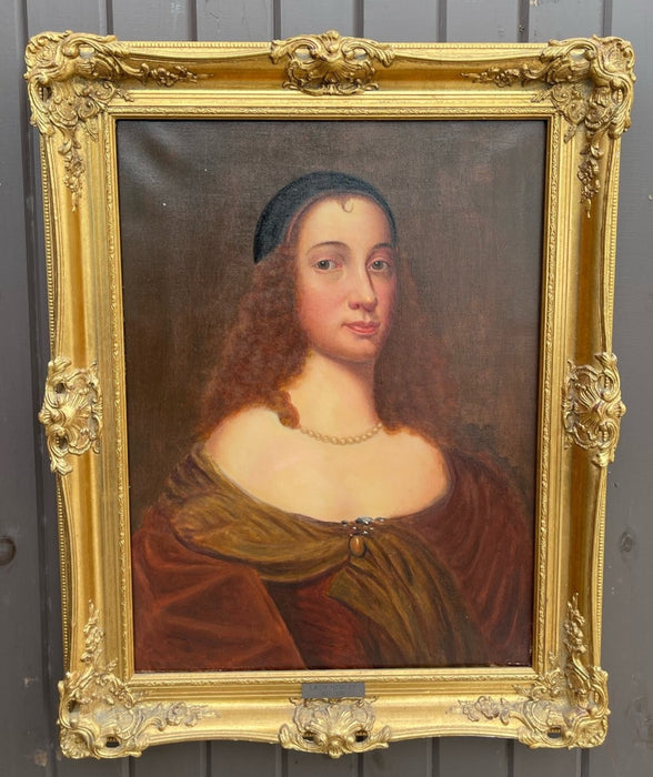 19TH CENTURY PAINTED PORTRAIT OF LADY HEWLEY IN ORNATE GILT FRAME