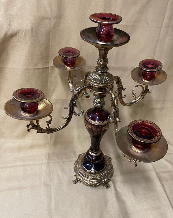 LARGE RUBY AND GOLD CANDELABRA