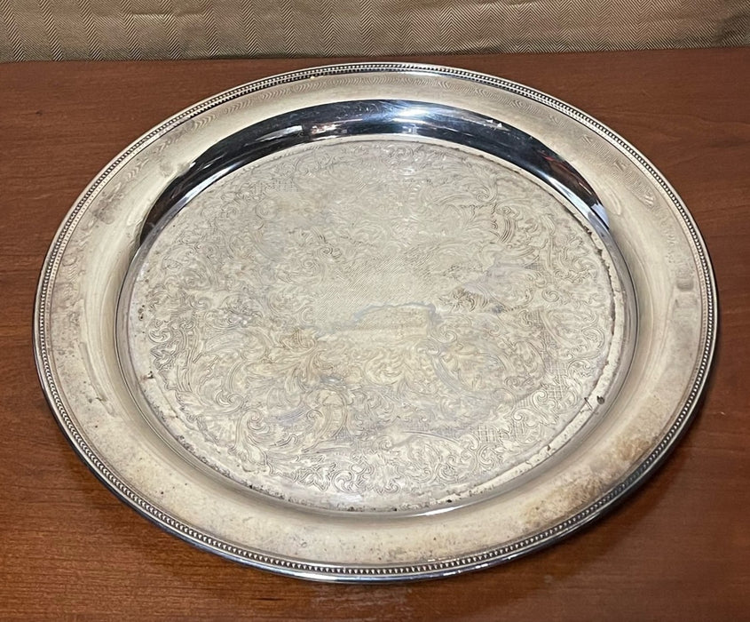 LARGE ROUND SILVERPLATE TRAY WITH BORDER