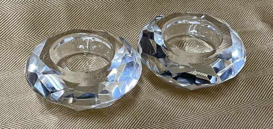 PAIR OF FACETED CRYSTAL CANDLE HOLDERS