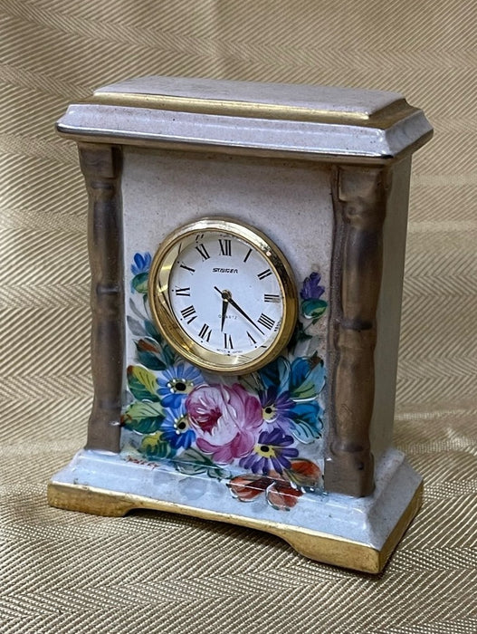 FRENCH LIMOGES TINY PORCELAIN FLORAL CLOCK