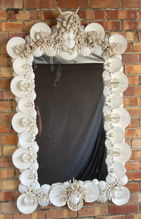 SHELL FRAMED MIRROR WITH LADY HEAD