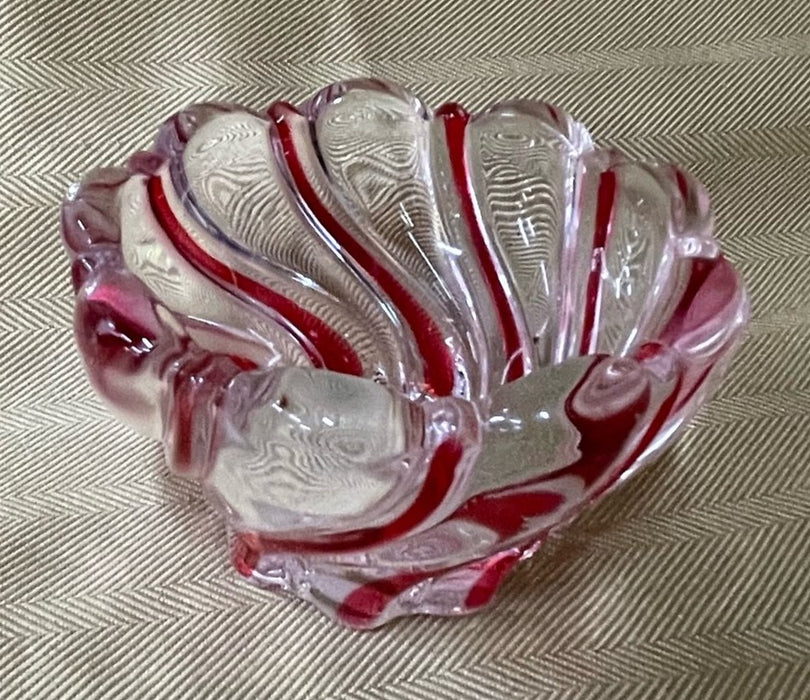 MIKASA SMALL SWIRL CLEAR AND RED BOWL