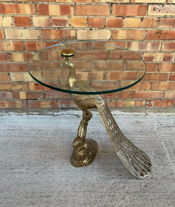 PAVO BRASS  PEACOCK BASE GLASS TOP TABLE