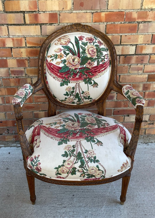 LOUIS XVI OVAL BACK UPHOLSTERED FAUTEUIL CHAIR