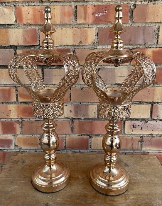 PAIR OF CROWN CANDLE HOLDERS