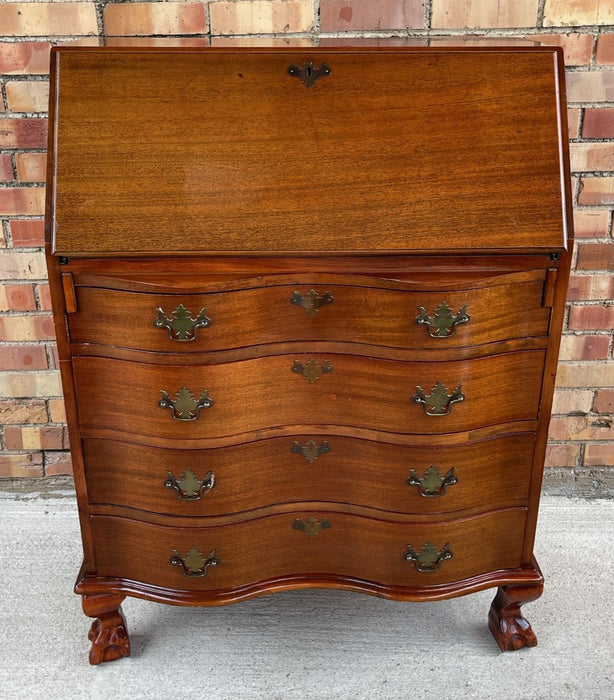 DROP FRONT MAHOGANY DESK WITH CLAW FEET