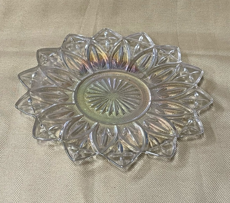 SMALL PRESSED GLASS IRIDESCENT PLATE