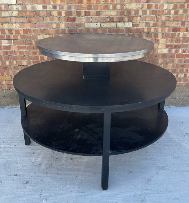 ROUND TIERED BLACK AND CHROME DISPLAY TABLE