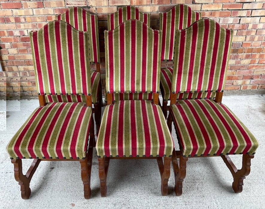 SET OF 6 MUTTON BONE CHAIRS WITH STRIPED UPHOLSTERY