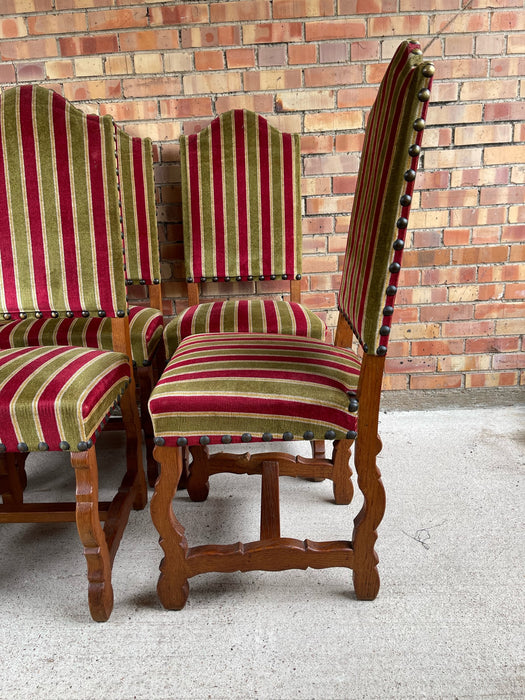 SET OF 6 MUTTON BONE CHAIRS WITH STRIPED UPHOLSTERY