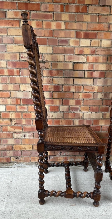 PAIR OF BARLEY TWIST HALL CHAIRS WITH ORNATE CROWNS