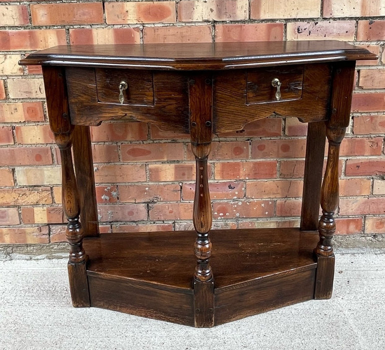 SMALL 2 DRAWER OAK TURNED LEG CONSOLE