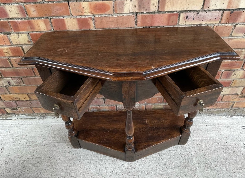 SMALL 2 DRAWER OAK TURNED LEG CONSOLE