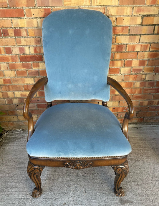GOOSENECK ARM CHAIR WITH BLUE UPHOLSTERY