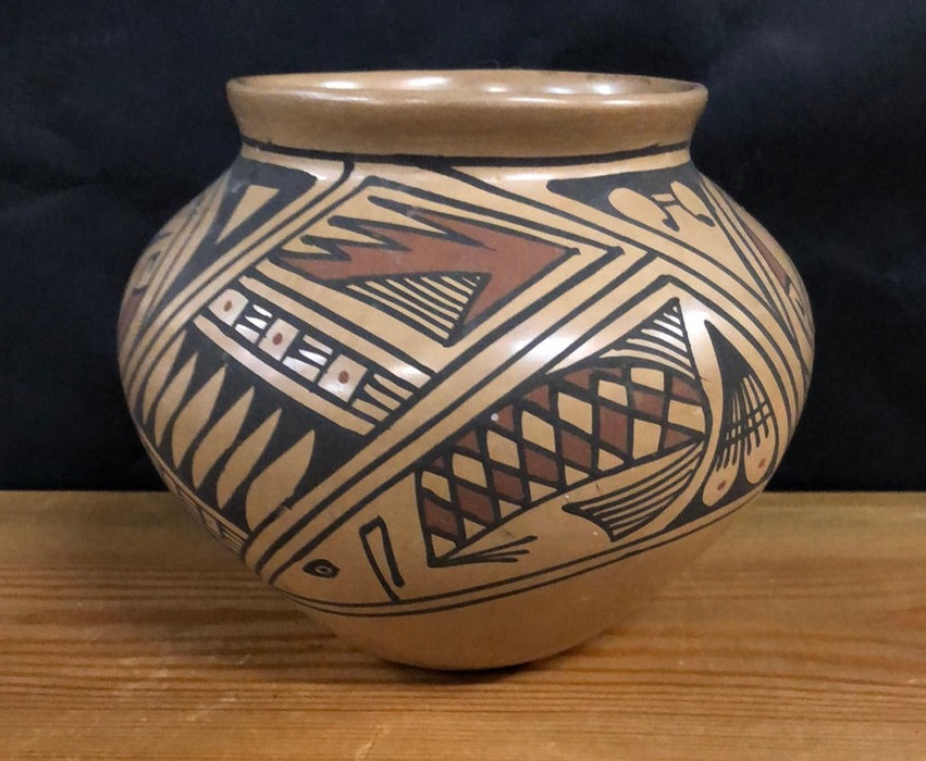SMALL AMERICAN INDIAN GLAZED TERRA COTTA VASE-GREY AND BROWN