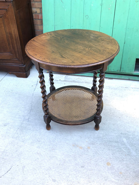 BARLEY TWIST ROUND STAND TABLE WITH CANED SHELF