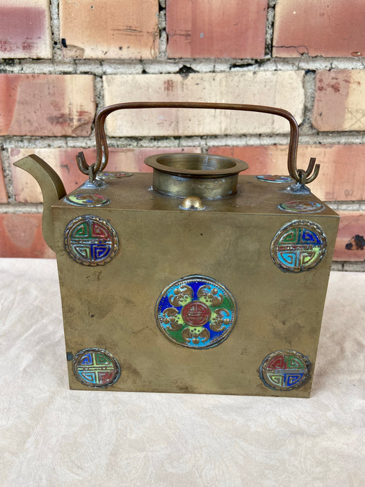 BRONZE AND ENAMEL TEAPOT