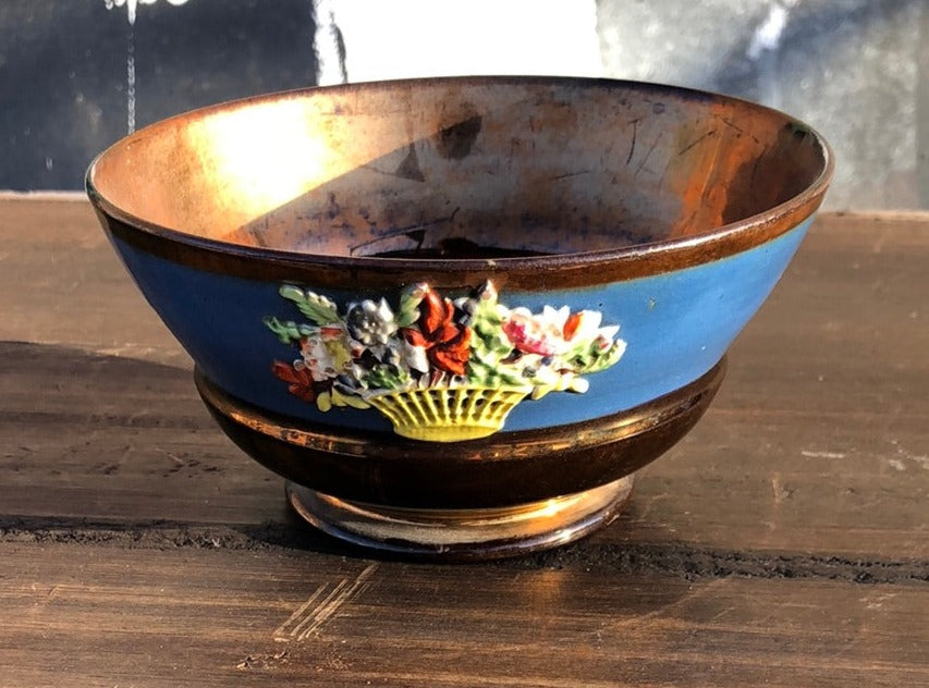 COPPER LUSTER LARGE BOWL WITH FLOWERS