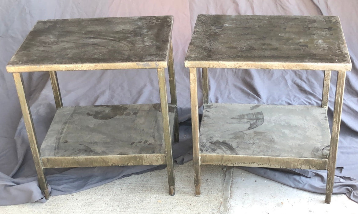 PAIR OF INDUSTRIAL STEEL SIDE TABLES