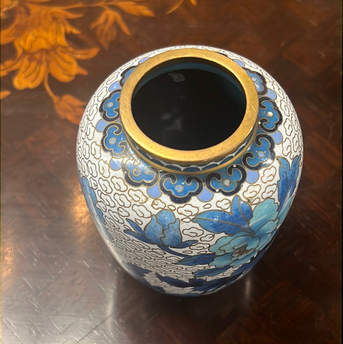 SMALL BLUE AND WHITE CLOISSONE VASE