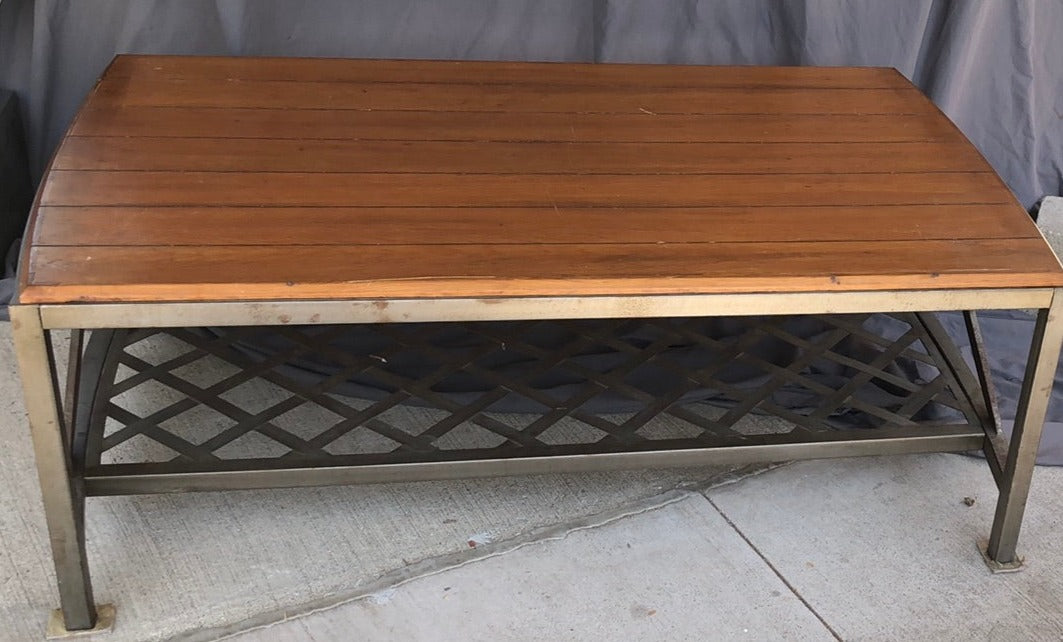 LARGE METAL COFFEE TABLE WITH WOOD TOP