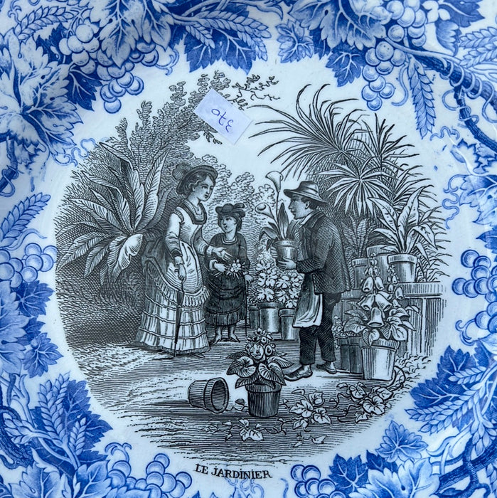 BLUE AND BLACK TRANSFERWARE IRONSTONE PLATE - EACH