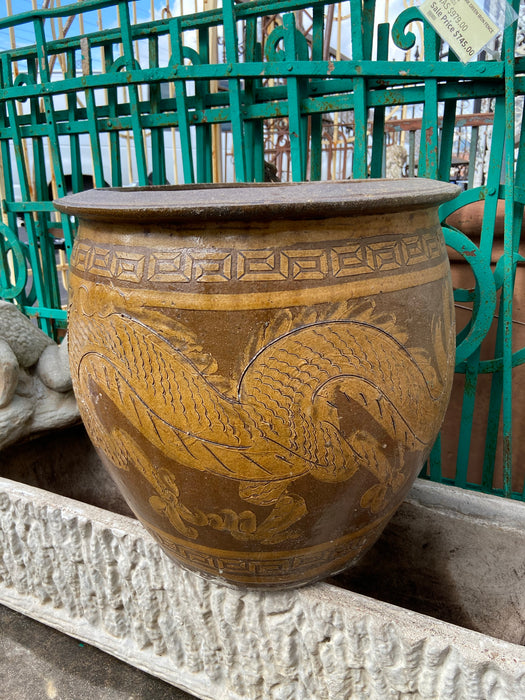 LARGE YELLOW AND BROWN CHINESE TERRA COTTA PLANTER