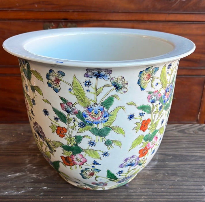 GLAZED POTTERY ASIAN FLORAL PLANTER