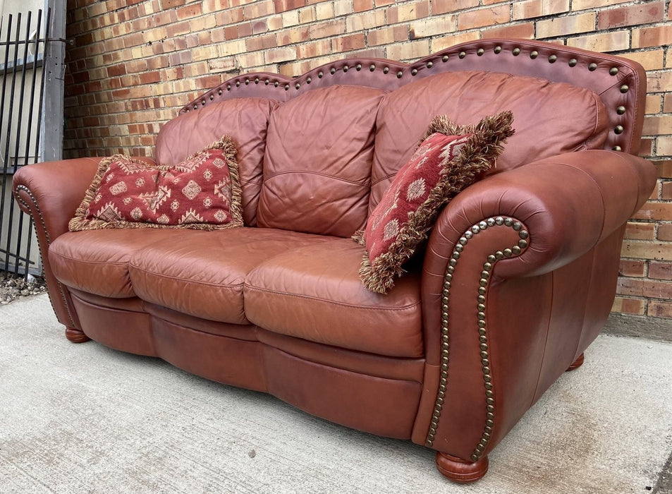 RUST COLORED LEATHER CONTEMPORARY SOFA