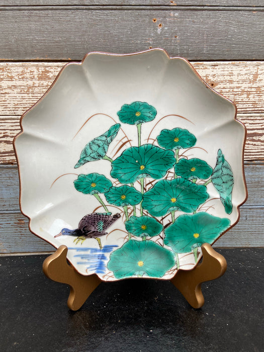 GREEN ASIAN ROUND PORCELAIN LILYPAD PLATE