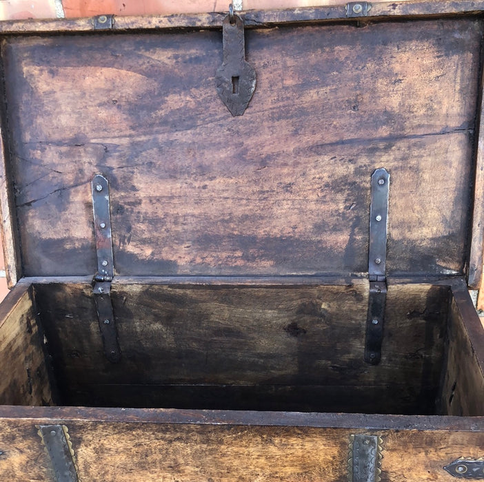 METAL BANDED MAHOGANY BOX
