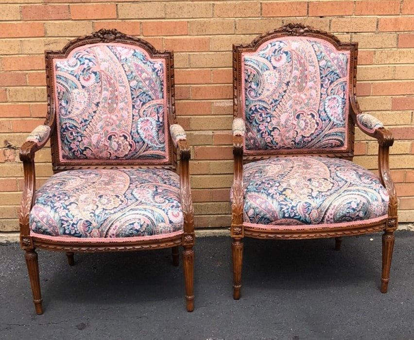 PAIR OF CARVED BACK LOUIS XVI FAUTIEL CHAIRS