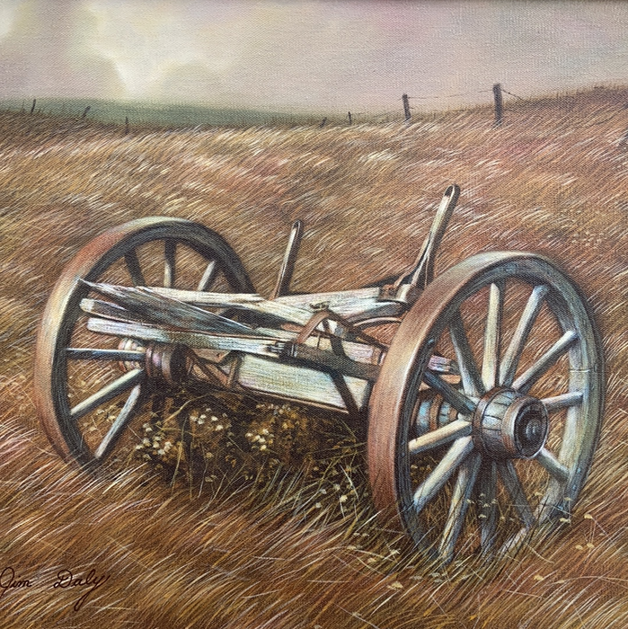 WAGON IN THE WHEAT OIL PAINTING SIGNED JIM DALY