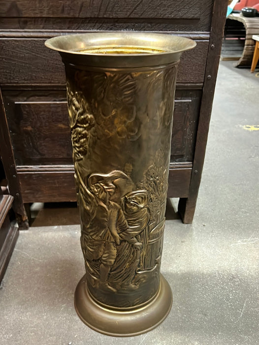 BRASS EMBOSSED UMBRELLA STAND WITH FIGURES