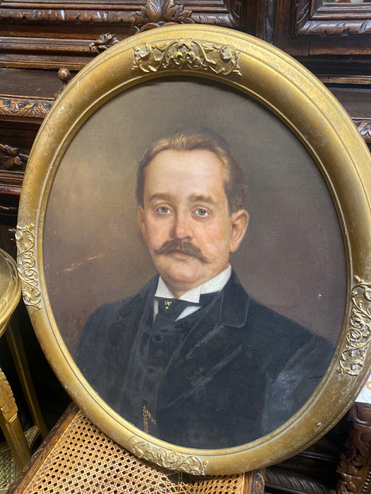 GILT FRAMED OIL PAINTING OF A MUSTACHED ENGLISH CHAP