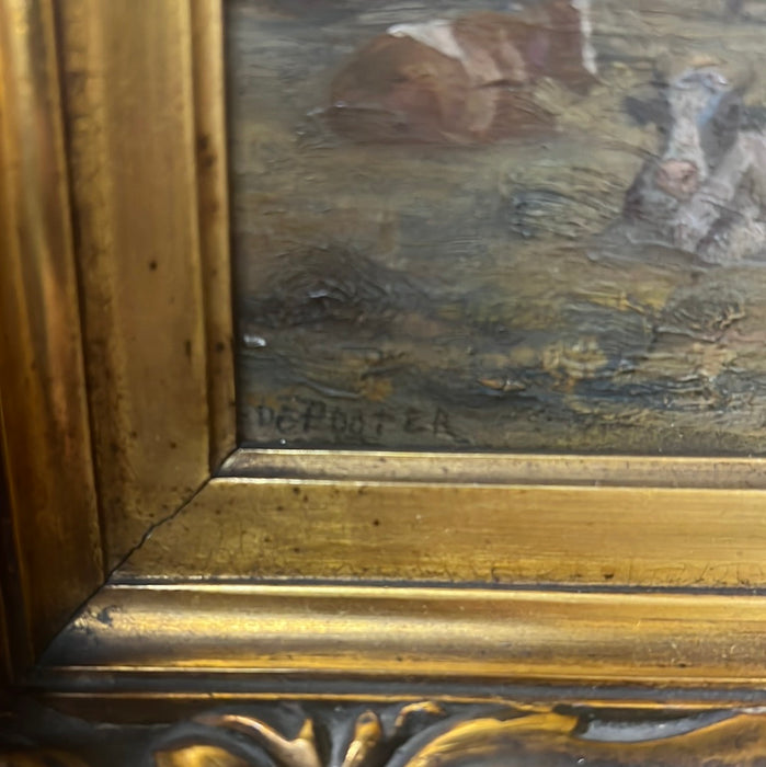 GILT FRAMED PASTURAL COWS PAINTING