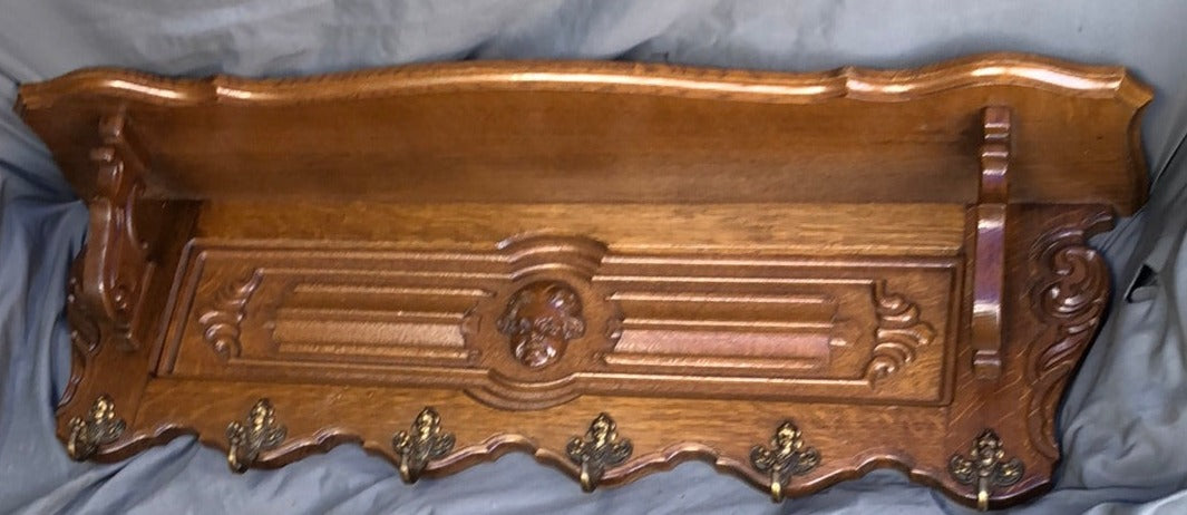 LARGE OAK WALL SHELF WITH CHERUB HEAD