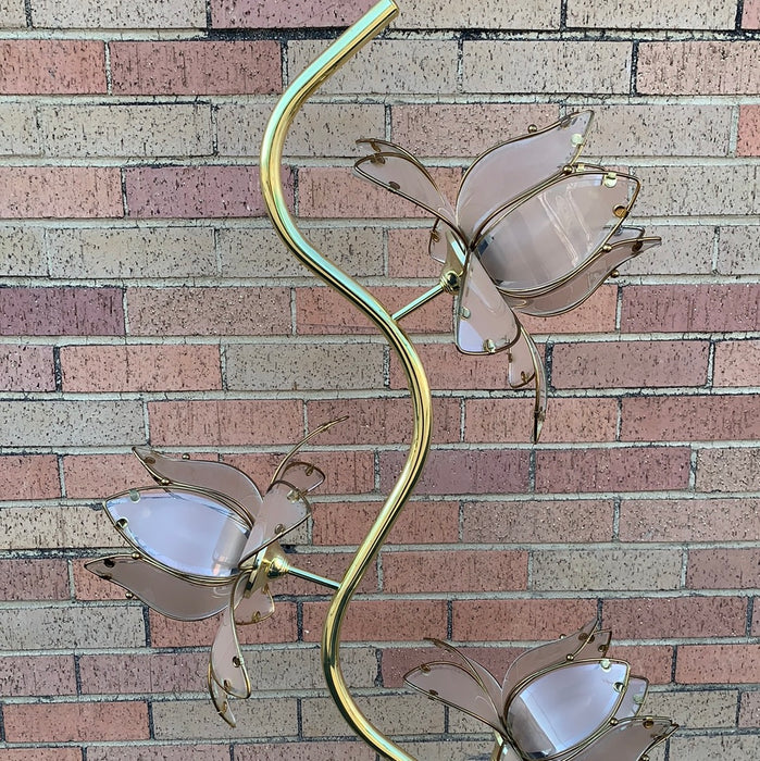 VINTAGE PINK AND BRASS LOTUS FLOWER FLOOR LAMP