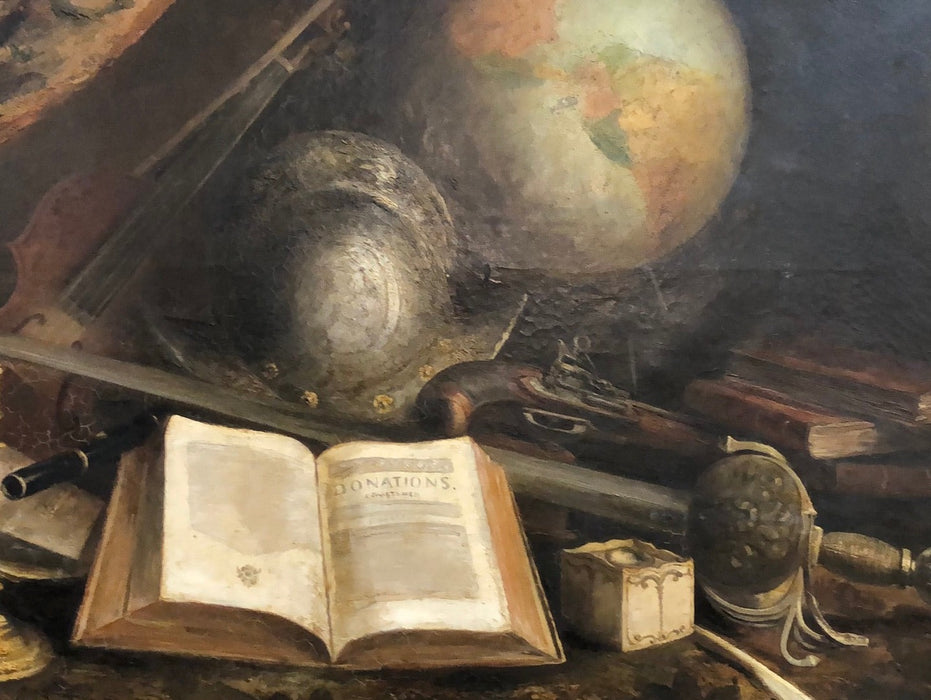 LARGE OIL PAINTING ON CANVAS STILL LIFE WITH GLOBE