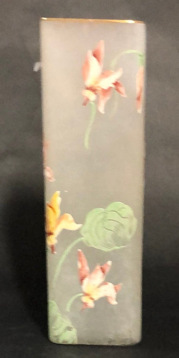 TALL SQUARE VASE WITH PAINTED IRISES