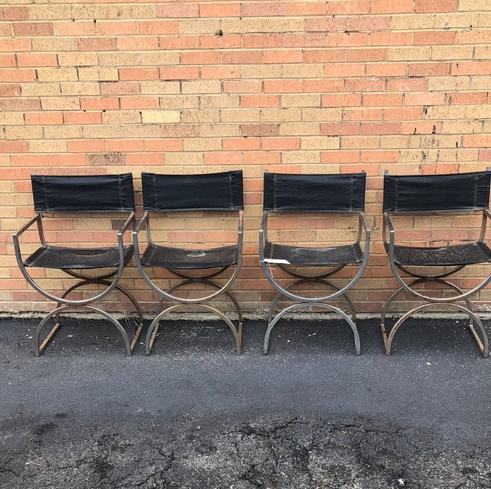 SET OF 4 STAINLESS STEEL AND BLACK CHAIRS