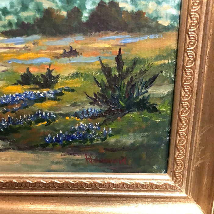 SMALL FRAMED BLUEBONNET OIL PAINTING