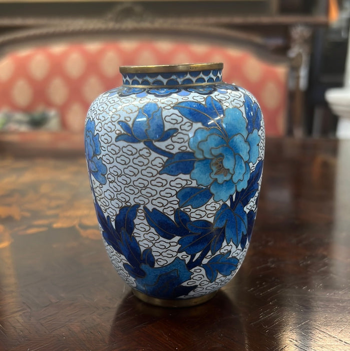 SMALL BLUE AND WHITE CLOISSONE VASE
