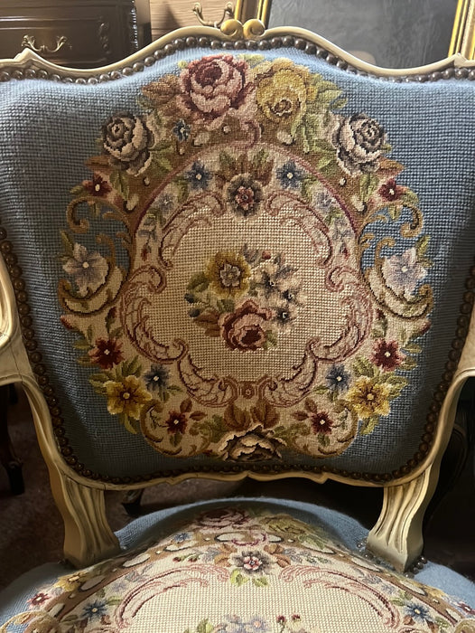 NEEDLEPOINT PAINTED FAUTEUIL CHAIR