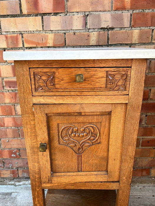 WHITE MARBLE TOP OAK NIGHT STAND