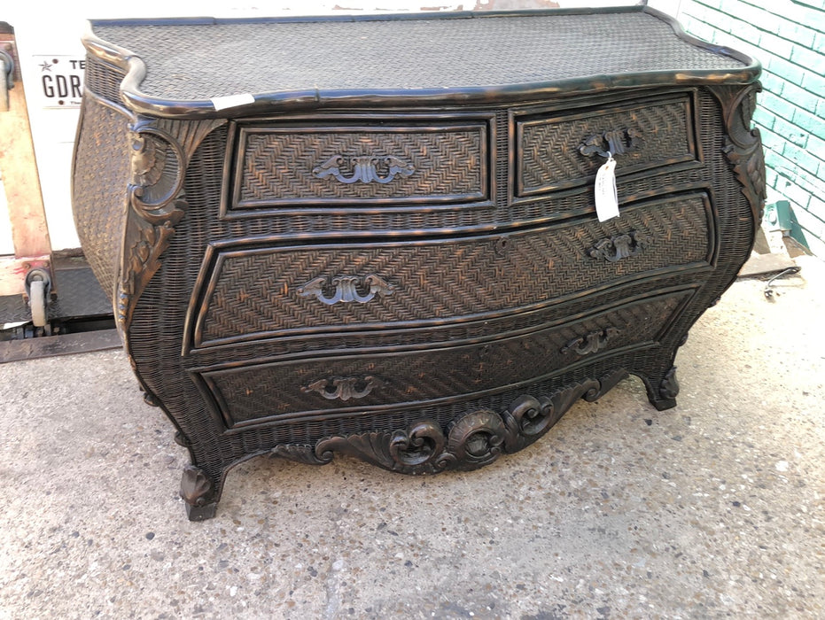 LARGE FAUX CANE COVERED CHEST.