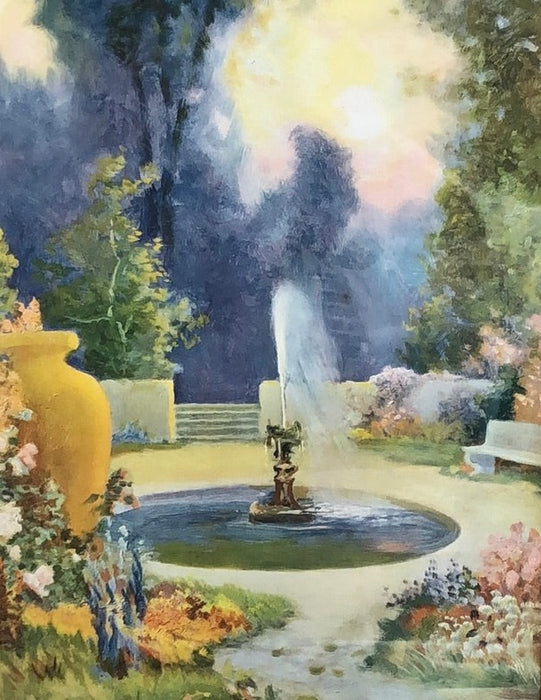 VERTICAL PRINT OF A FOUNTAIN BY R, ARKINSON FOX