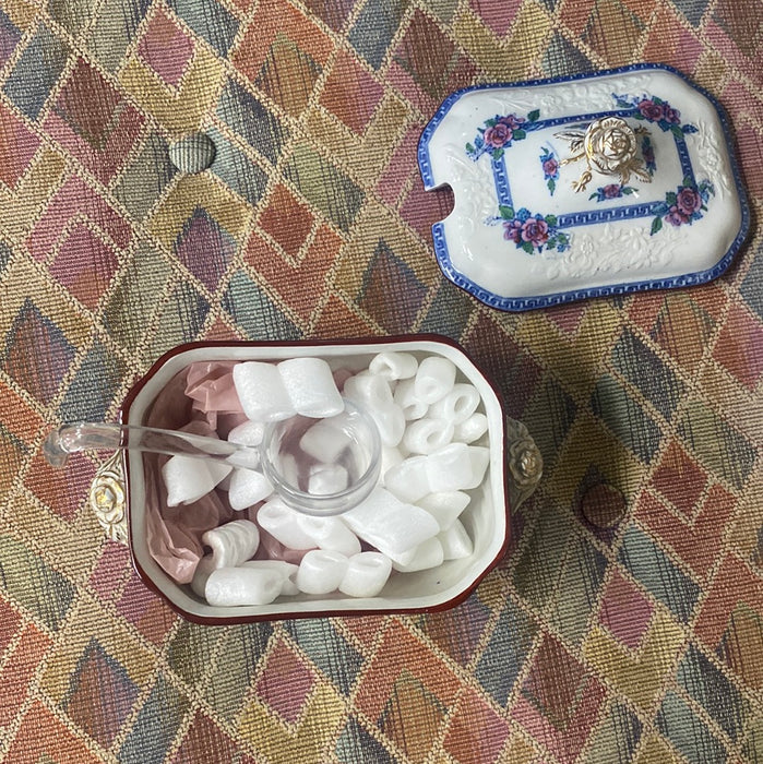 AS IS SMALL COPELAND SPODE SAUCE TUREEN WITH LADLE AND UNDERPLATE