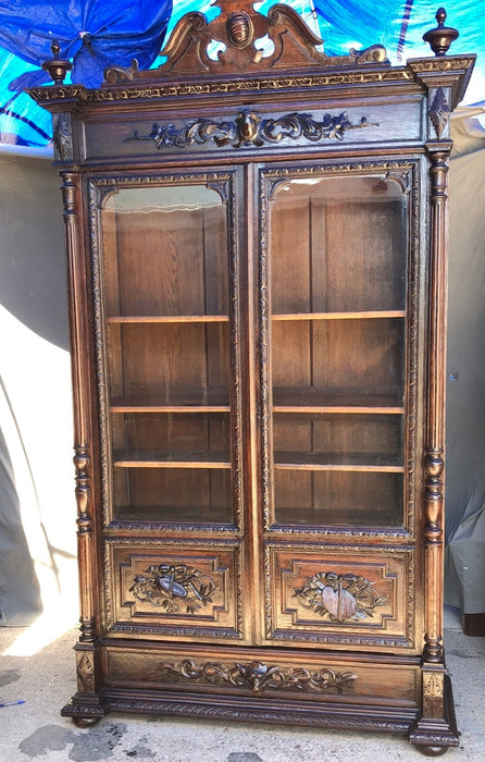 LOUIS XIII STYLE BARLEY TWIST OAK BOOKCASE